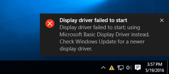 display driver failed to start error in Windows 10