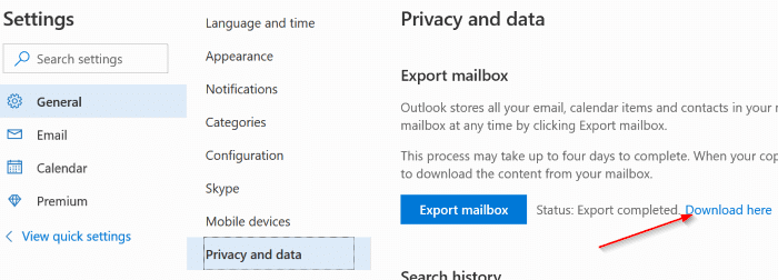 download Outlook.com emails and contacts