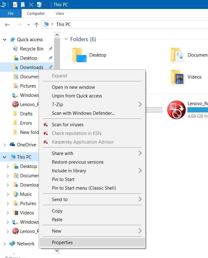 downloads folder opens slowly in Windows 10 step1