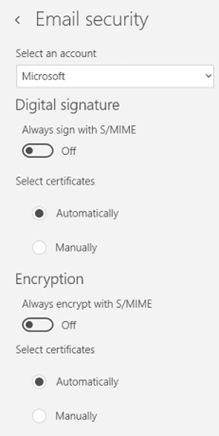 email security in Windows 10 mail app