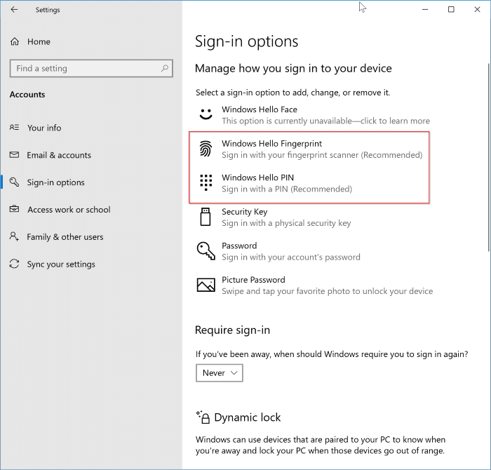 enable automatic sign in Windows 10