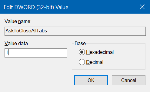 enable close all tabs confirmation dialog in Edge pic1