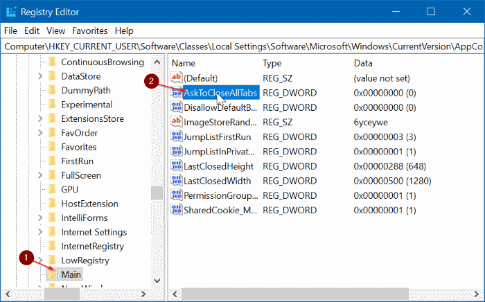 enable close all tabs confirmation dialog in Edge