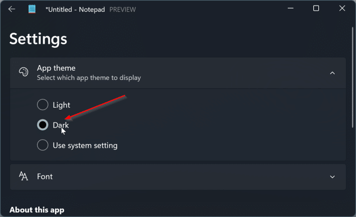 enable dark mode in Notepad In Windows 11 pic5