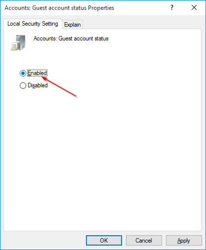 enable guest account in Windows 10 step7