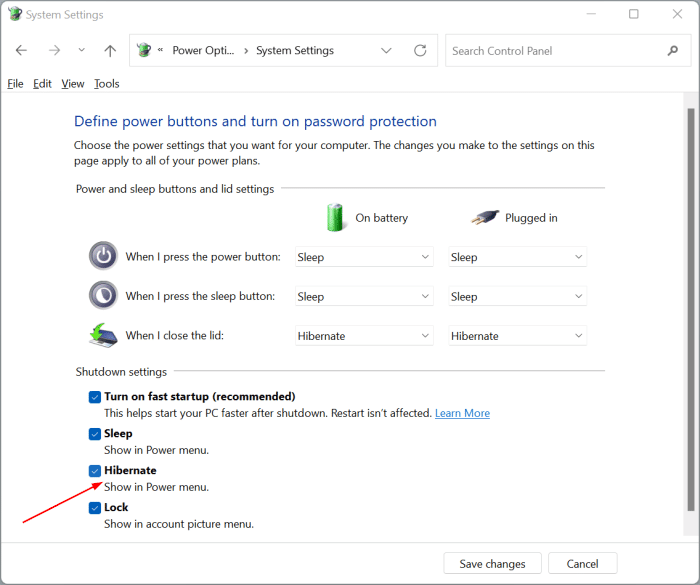 enable hibernate in Windows 11 start menu pic5