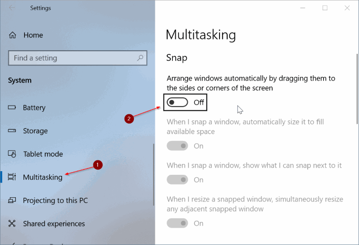 enable or disable aero shake in Windows 10