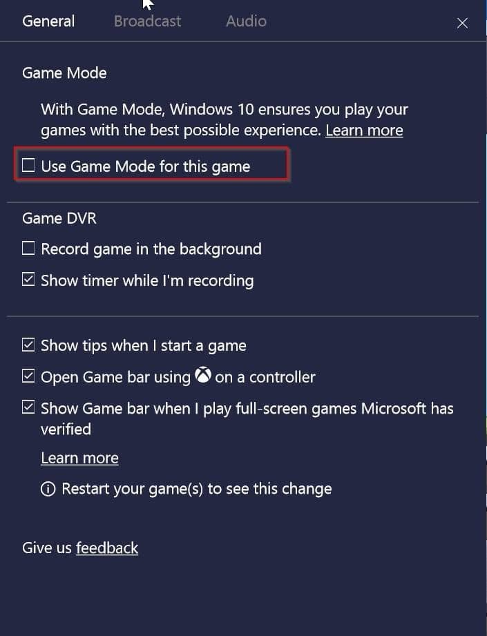enable or disable Game mode for individual apps pic1