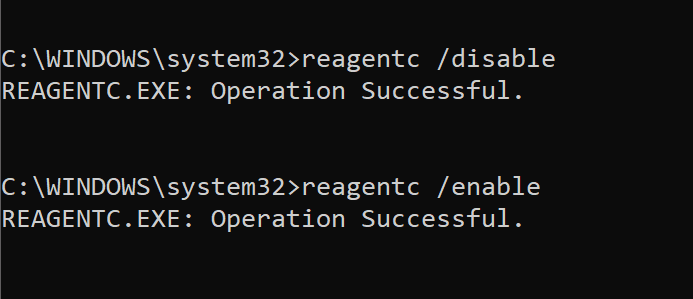 enable or disable Windows Recovery environment in Windows 10 pic4