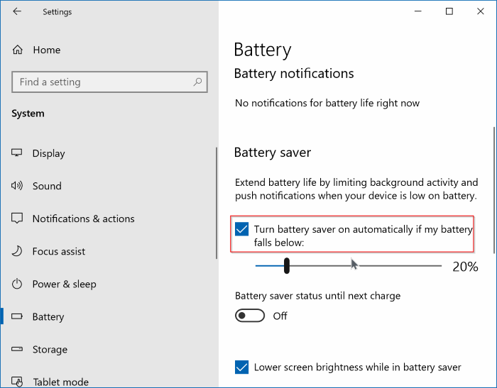 enable or disable battery saver in windows 10 pic2