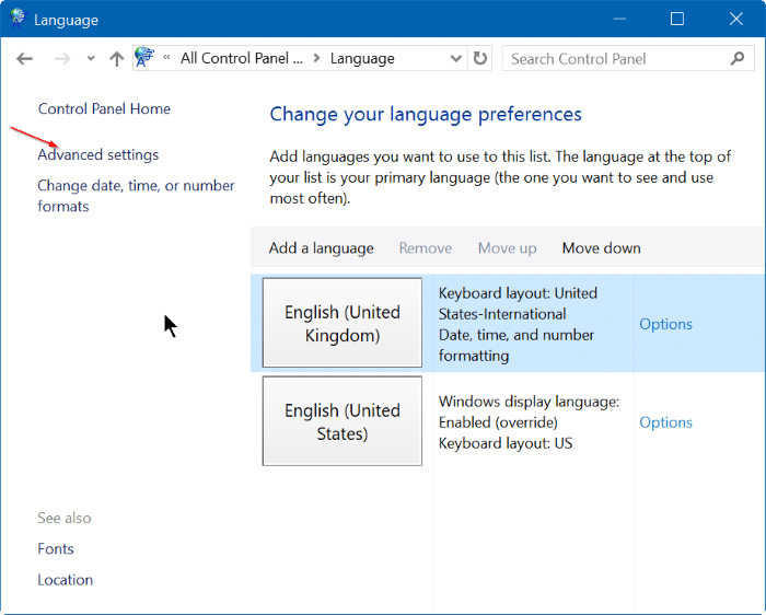 enable or disable language bar in Windows 10 step3