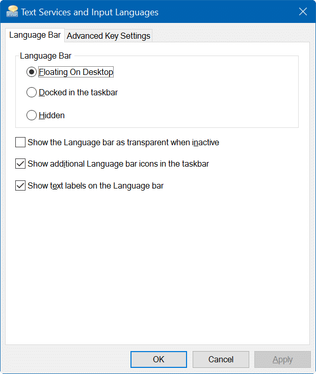enable or disable language bar in Windows 10 step6