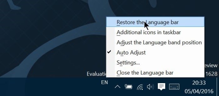 enable or disable language bar in Windows 10 step9