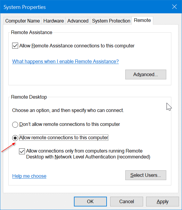 enable or disable remote desktop in Windows 10 pic5