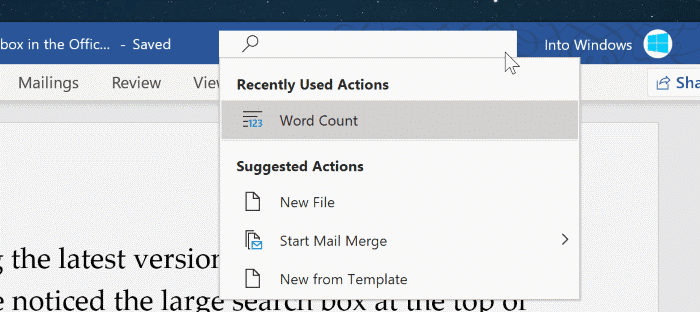 enable or disable search box in Office 365 pic001