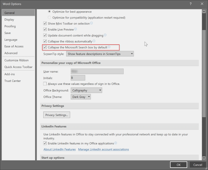 enable or disable search box in Office 365 pic3