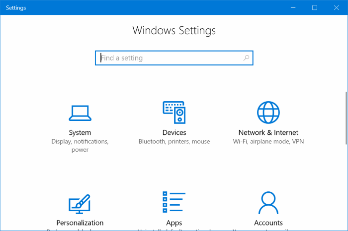 enable or disable settings in Windows 10 pic01