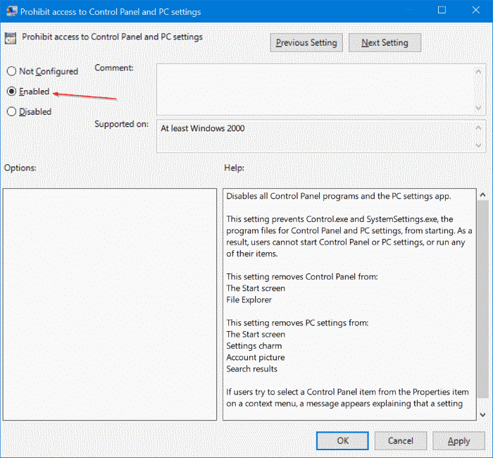enable or disable settings in Windows 10 pic3