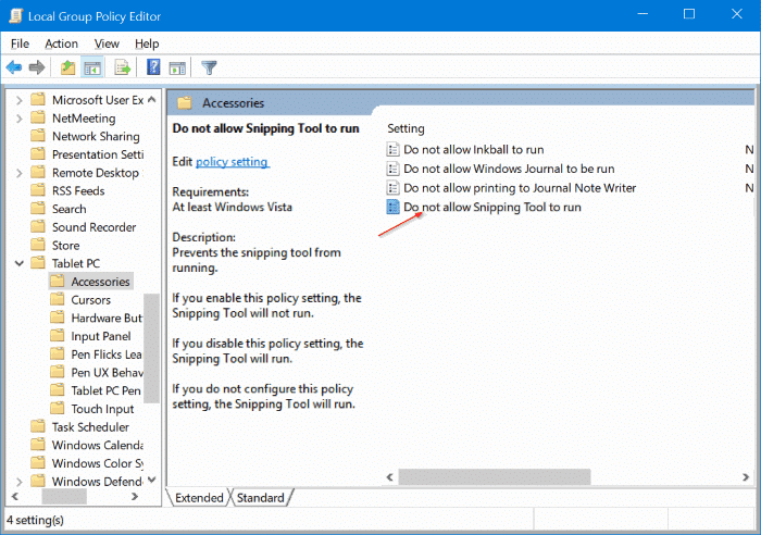 enable or disable snipping tool in Windows 10 pic2