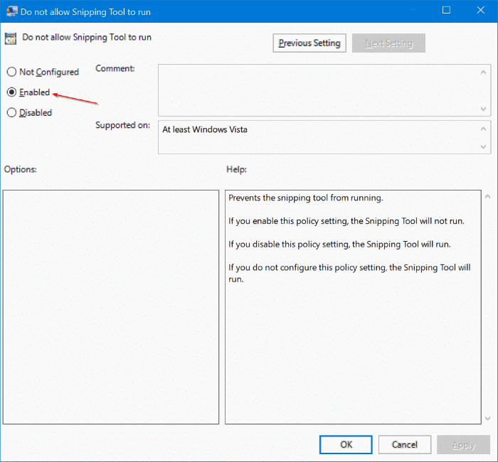 enable or disable snipping tool in Windows 10 pic3