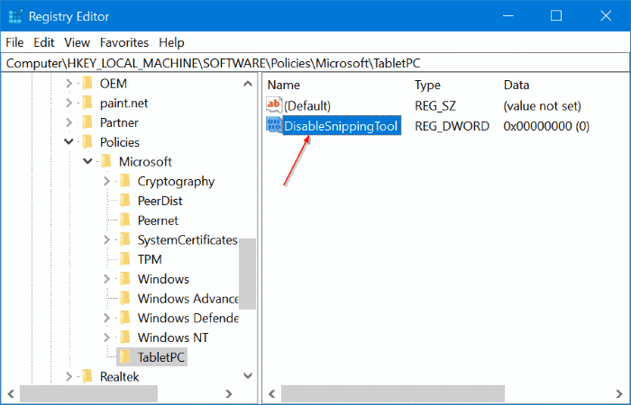 enable or disable snipping tool in Windows 10 pic6