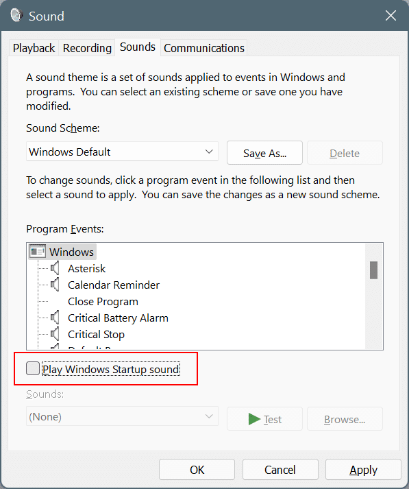 enable or disable startup sound in Windows 11 pic3