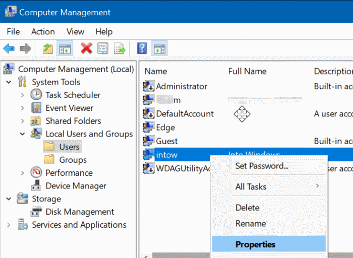 enable or disable user account in Windows 10 pic3