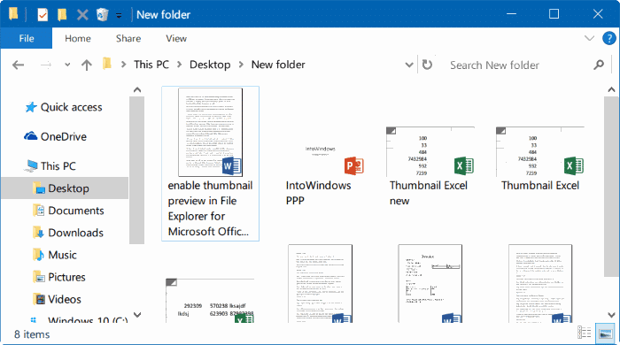 enable thumbnail preview for Word excel powerpoint