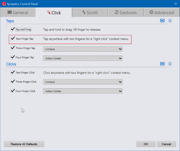 enable two finger tap in Windows 10 method2