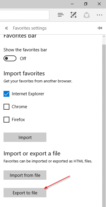 export Edge favorites bookmarks to Chrome and Firefox step3