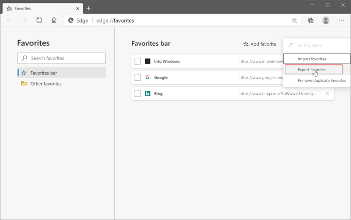 export or backup edge favorites