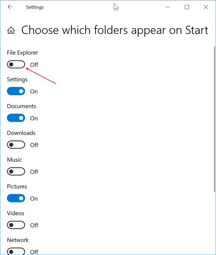 file explorer missing from Start menu in Windows 10