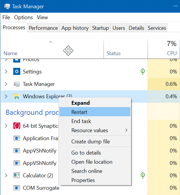 file explorer not working in Windows 10 pic1