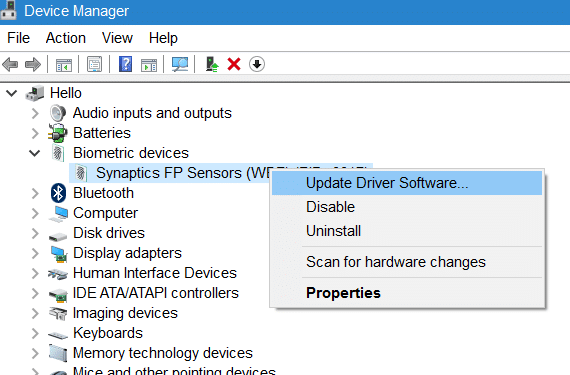 fingerprint setup button greyed out in Windows 10 pic1