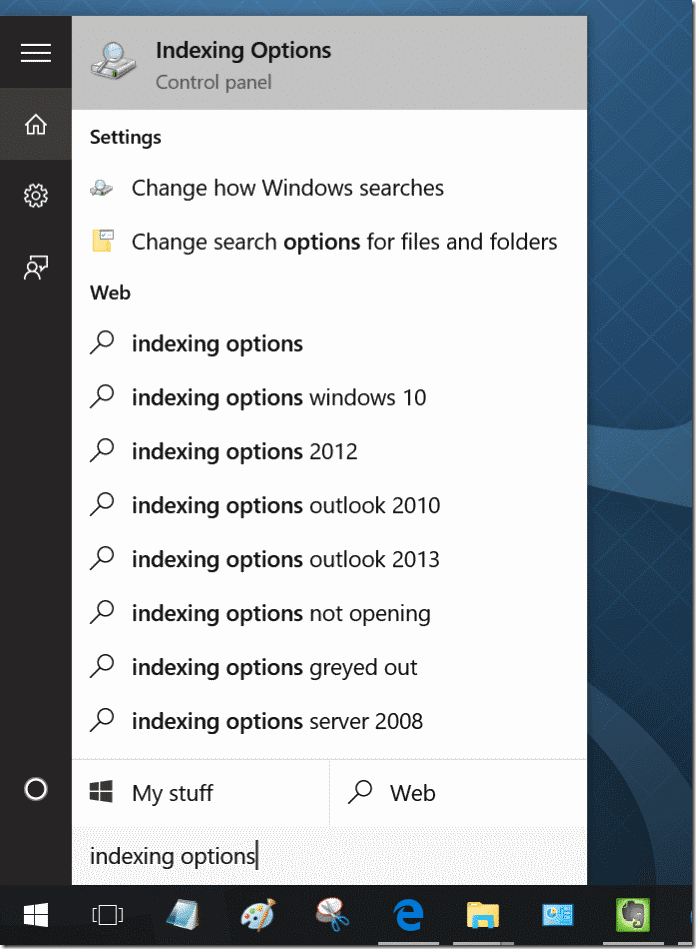fix Windows 10 search issues by rebuilding index pic2