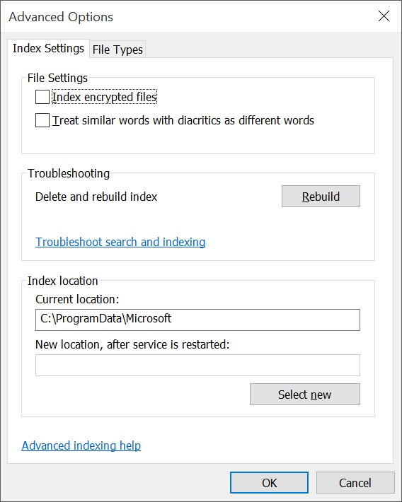 fix Windows 10 search issues by rebuilding index pic5