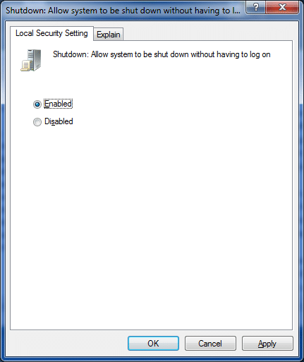 fix shut down button is missing from logon screen Windows 7 step4