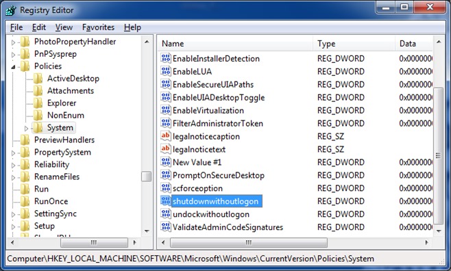 fix shut down button is missing from logon screen Windows 7 step6