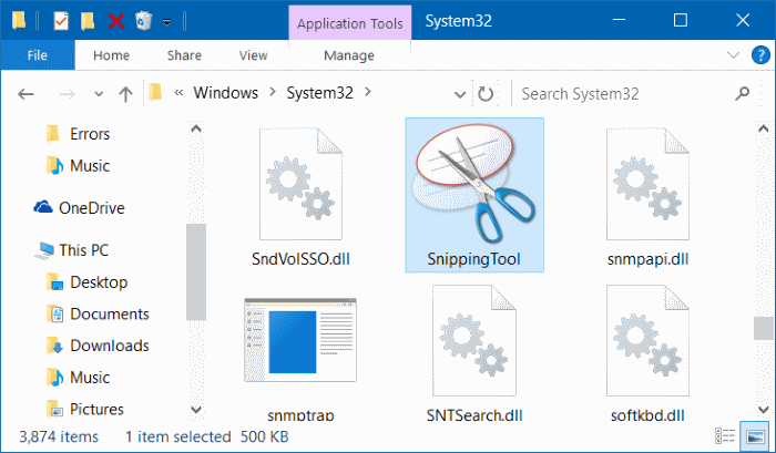 fix to Snipping tool missing from Windows 10 Start menu pic2