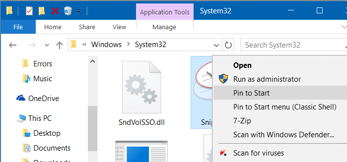 fix to Snipping tool missing from Windows 10 Start menu pic3