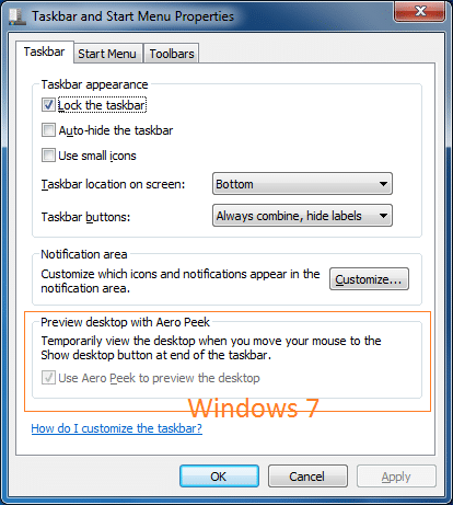 fix to Use Aero Peek to preview the desktop grayed out step01