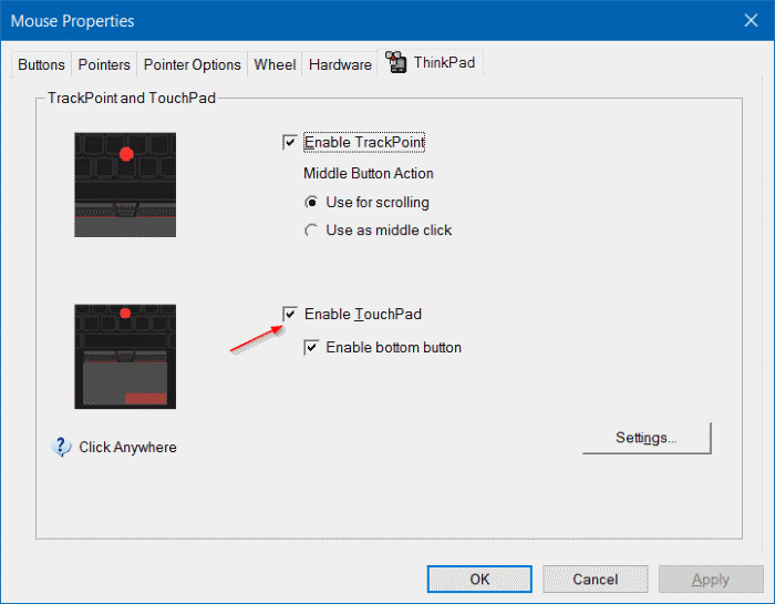 fix to touchpad not working in Windows 10