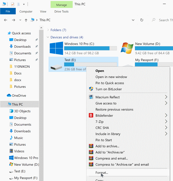 format drives in Windows 10 pic1