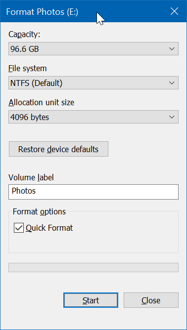 format drives or partitions in Windows 10 pic2