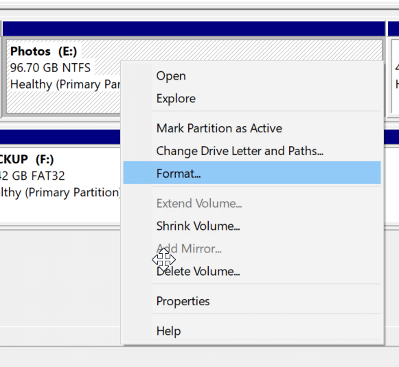 format drives or partitions in Windows 10 pic4