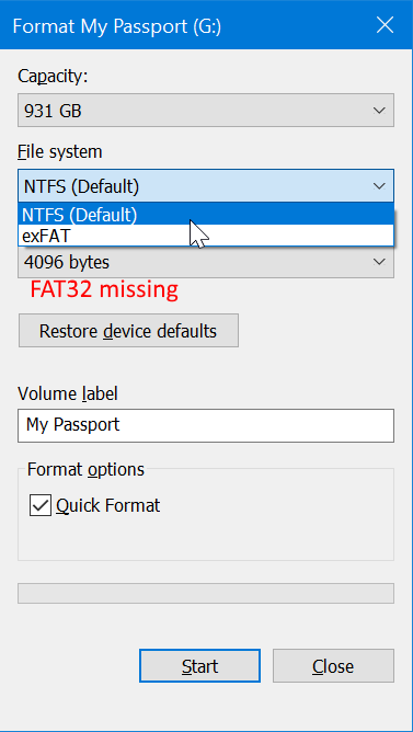 format external USB drive to FAT32 in Windows 10 pic001