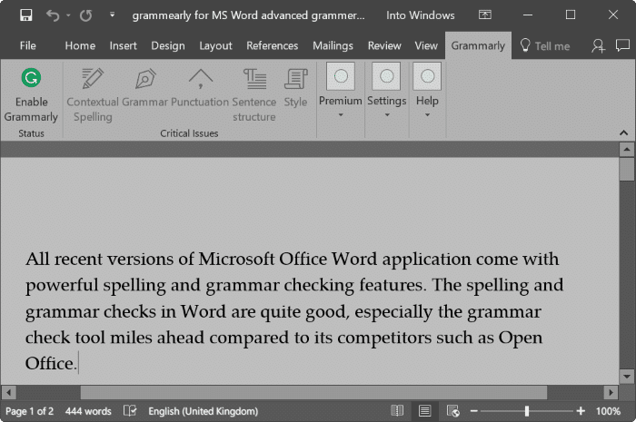 grammarly advanced grammer checker for Word pic2