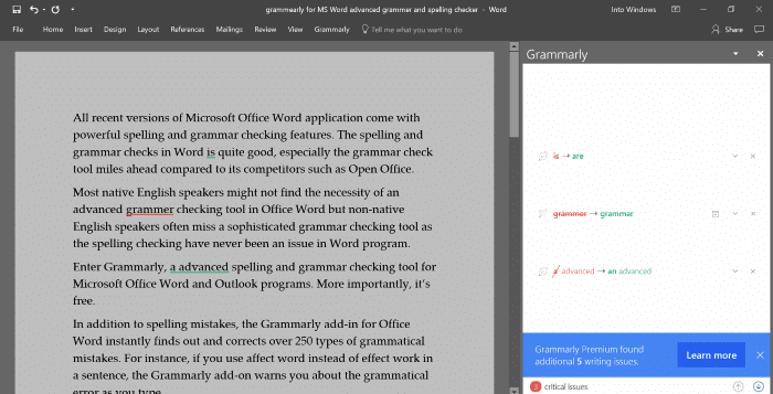 grammarly advanced grammer checker for Word