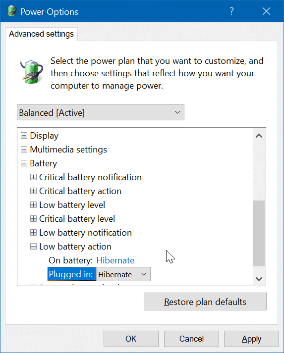 hibernate Windows 10 when battery is low pic5