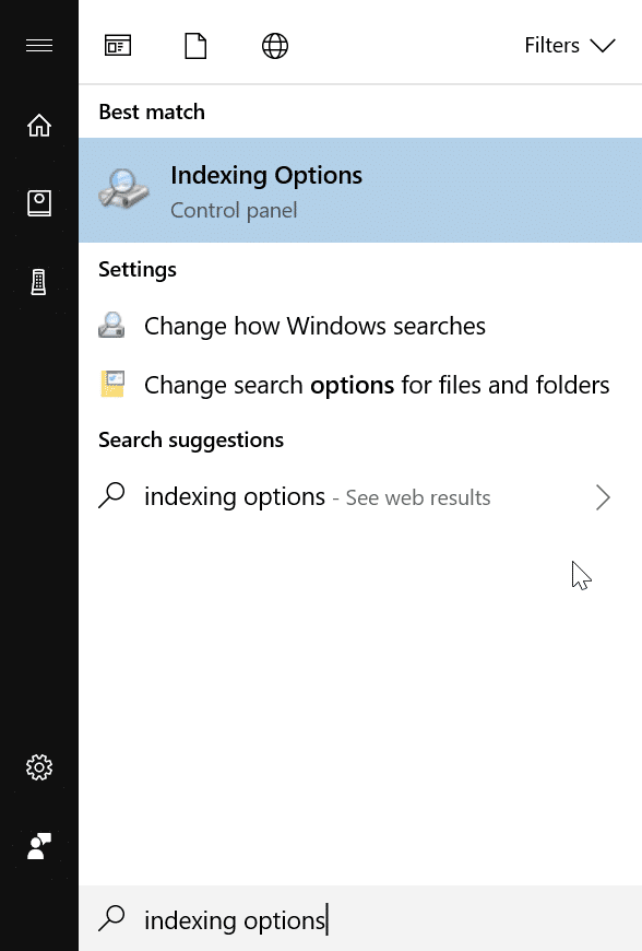 hide certain file types from search results in Windows 10 pic1